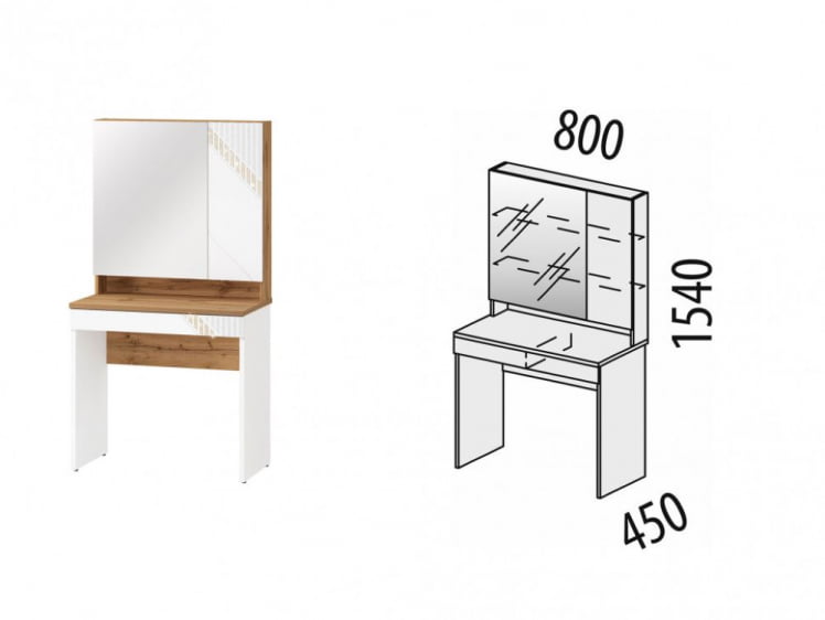 Туалетный столик (лев/прав) Монако 903.30 Дуб Вотан / Белый шпон / Альпийский белый_8