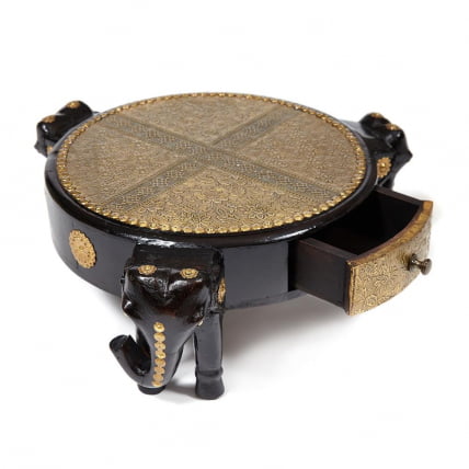 Столик Secret De Maison 3 SLONA ( mod. ND-005) дерево манго/латунная чеканка, Dia 48. В 19 см, этническая роспись_2