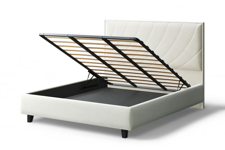 Кровать СОФИЯ 2000*1600мм (на опорах), велюр Бренди лайт 02 (серо-белый), (б/основания, б/матраса)_3