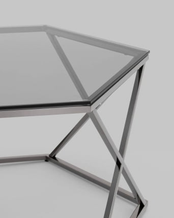 Журнальный столик Круз 93*80 стекло smoke сталь Темный хром_3