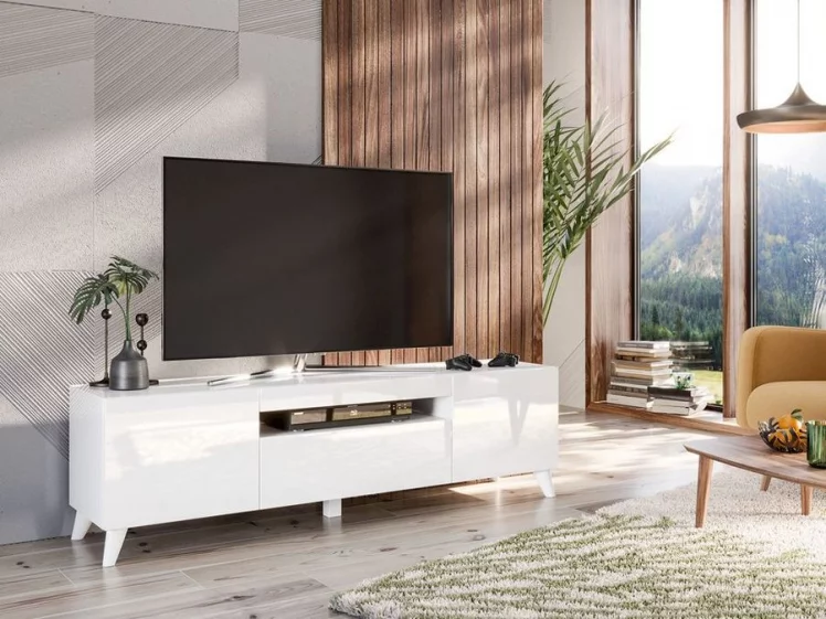 Тумба под ТВ Бруклин 1600 с опорами Белый глянец_5