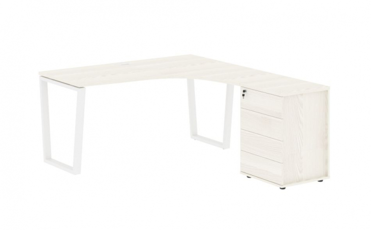 Стол эргономичный с тумбой правый EDIS EVCET 1518 R Ясень Траун Белый_0