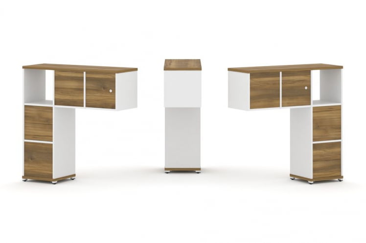 Надставка на стол низкая двухсторонняя + задняя стенка (4 шт.) + блок с 2-мя ящиками (2 шт.) + распашной фасад (2 шт.) CONCEPT CN.DNN-004 Сандал Янтарный Белый бриллиант Белый металл_0