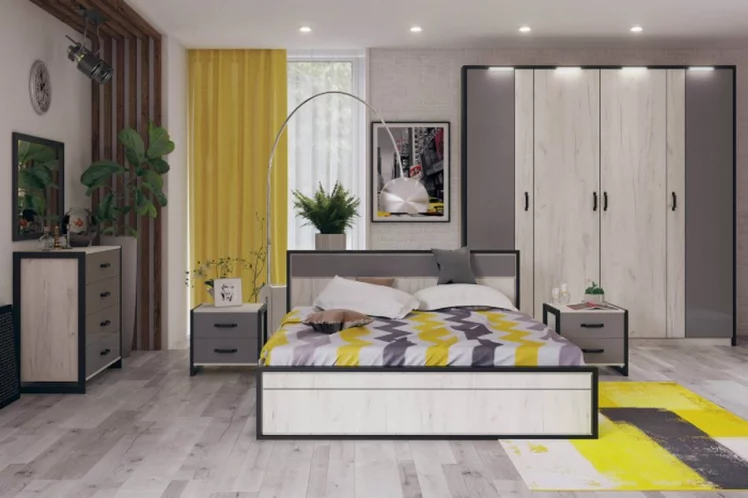 Комплект мебели для спальни Техно №4 Дуб Крафт белый Серый шифер_0