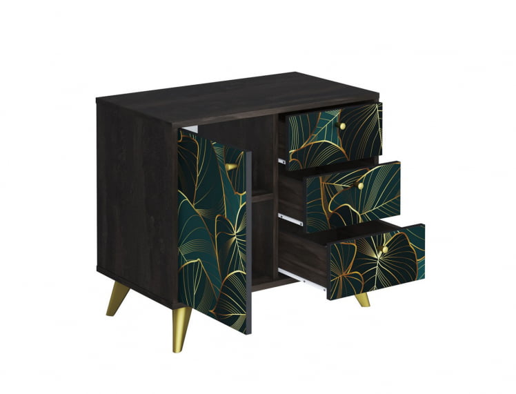 Комод Фьюжн КМ-002 АРТ Угольный камень/TROPICAL_1