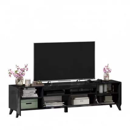 Тумба под ТВ Бруклин 1800 с опорами Черный глянец_3