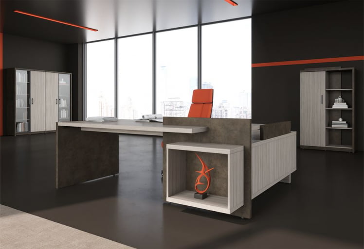 Стол руководителя левый WOOD&STONE СФ-531211 Дрифтвуд Бетон Чикаго темный_2