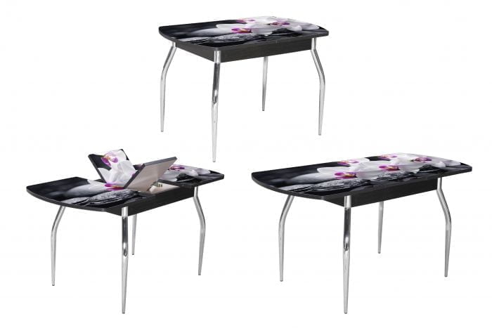 Стол раздвижной 1,45 Грация, СТЕКЛО, опоры изогнутые ХРОМ, Венге/R041_0