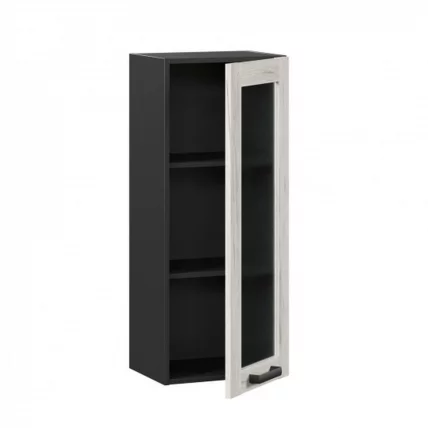 Шкаф кухонный 400 высокий со стеклом Винченца ЛД 234.420.000.083 Черный Дуб Крафт белый_1