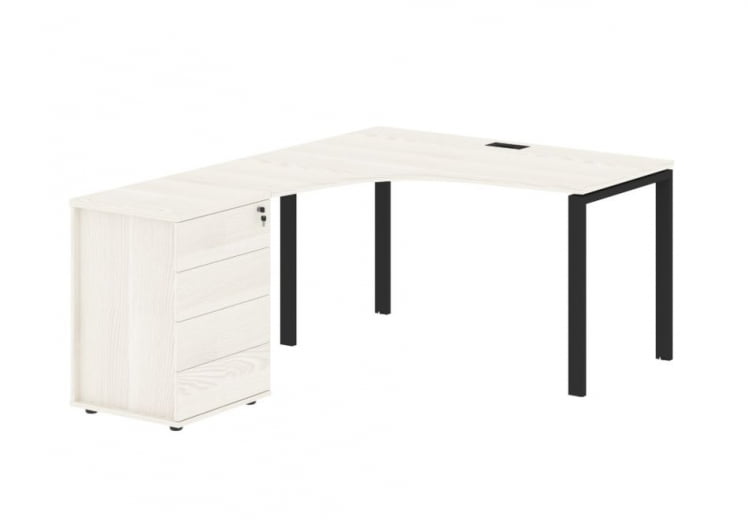 Стол эргономичный с тумбой левый EDIS EUCET 1318 L Ясень Траун Черный_0