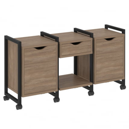 Тумба на колесных опорах наборная. Вариант №7 LOFT VR.L-TN-7.K Металл черный Дуб Аризона_0