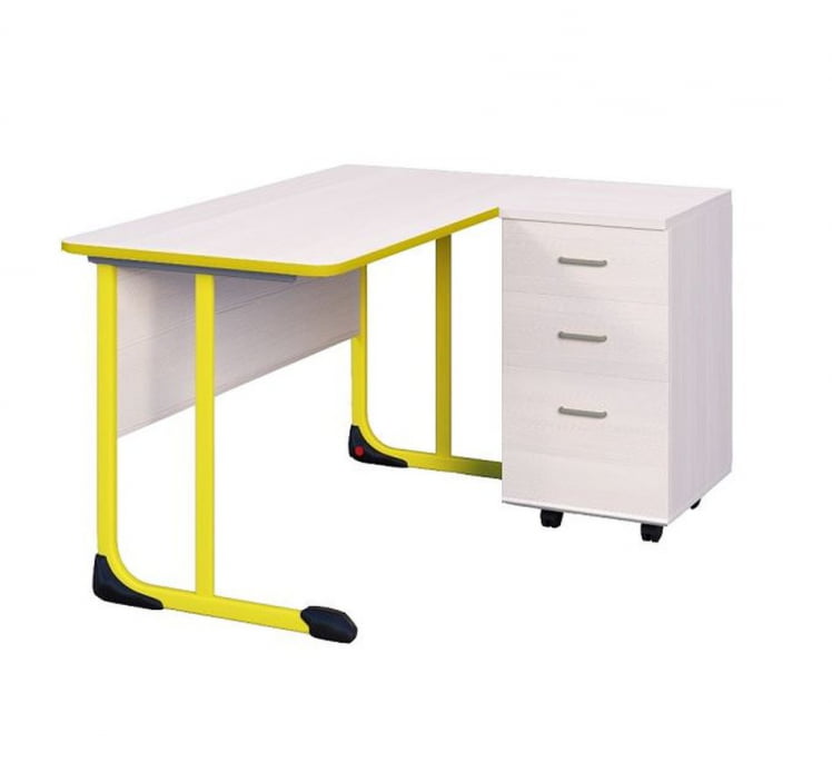 Стол учителя с тумбой 1350х650 с антивандальной полиуретановой кромкой Желтый/Серый_0