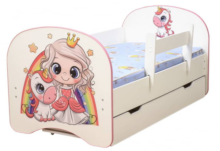 Кровать детская с фотопечатью с 1 ящиком 700*1400 Принцесса_0