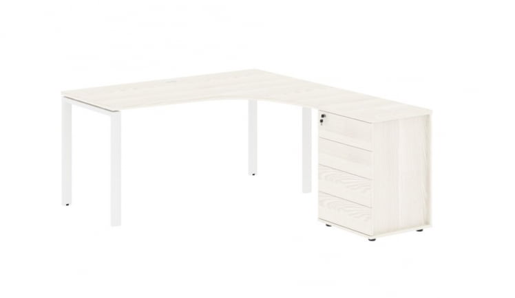 Стол эргономичный с тумбой правый EDIS EUCET 1518 R Ясень Траун Белый_0