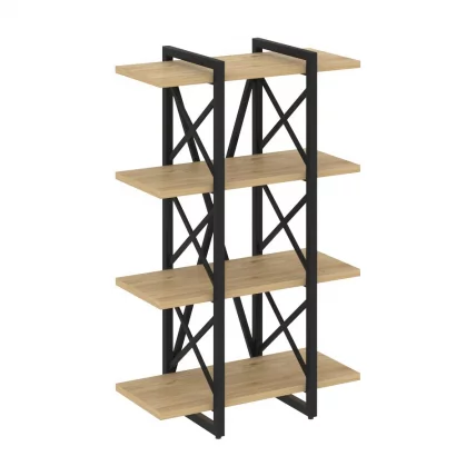 Стеллаж на регулируемых опорах - 4 полки LOFT VR.L-MST.O-4.4V Металл черный Тиквуд светлый_0