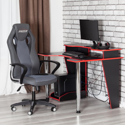 Кресло RACER кож/зам/ткань, металлик/серый, 36/12_18