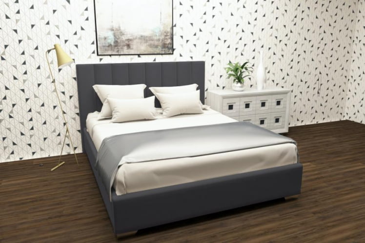 Мягкая интерьерная кровать Терра с ортопедическим основанием Цвет фасада: Светло серый; Материал фасада: Металл/Велюр; Спальное место: 1400х2000 мм_0