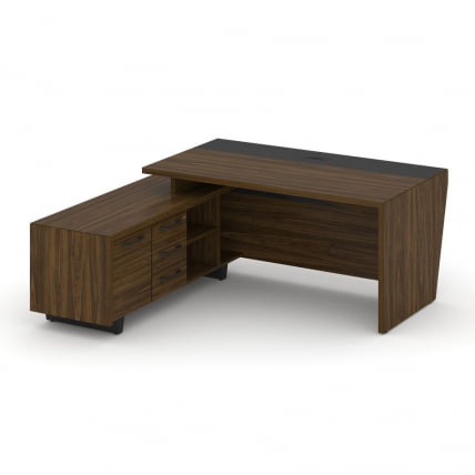 Стол руководителя с опорной тумбой, левый Corner COR.SRT-18(L) Орех Лоренцо Графит_1