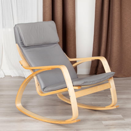 Кресло-качалка mod. AX3005 дерево береза, ткань: полиэстер/хлопок, 61х94,5х104 см, дерево: натуральный #1/ ткань светло-серая 2_15