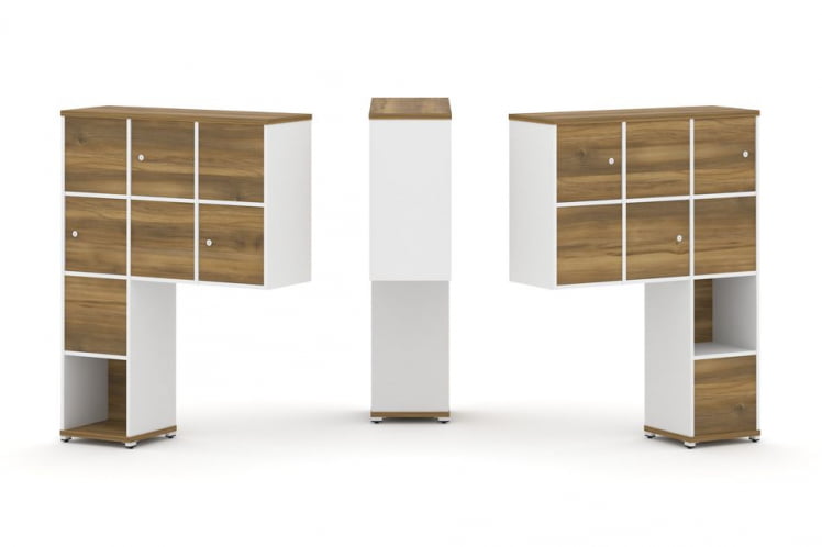 Надставка на стол высокая двухсторонняя + задняя стенка (8 шт.) + распашной фасад (6 шт.) CONCEPT CN.DNV-002 Сандал Янтарный Белый бриллиант Белый металл_0