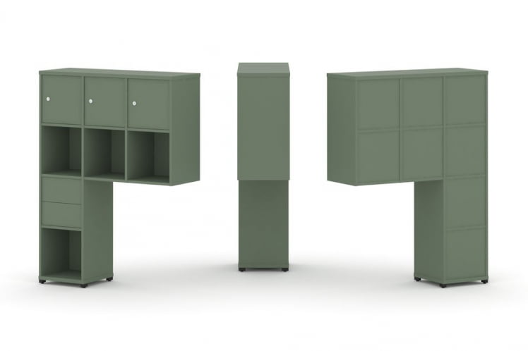 Надставка на стол высокая односторонняя + задняя стенка (8 шт.) + распашной фасад (3 шт.) + блок с 2-мя ящиками (1 шт.) CONCEPT CN.ONV-004 Кобо Черный металл_0