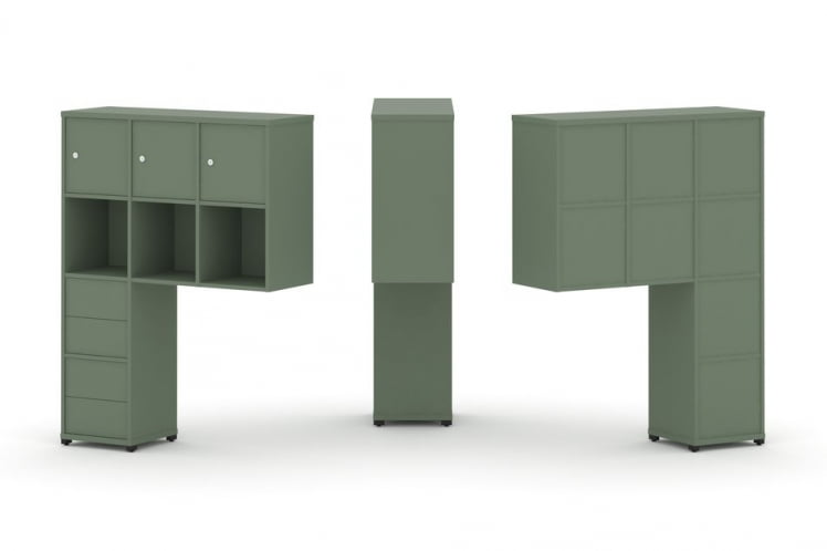 Надставка на стол высокая односторонняя + задняя стенка (8 шт.) + блок с 2-мя ящиками (2 шт.) + распашной фасад (3 шт.) CONCEPT CN.ONV-006 Кобо Черный  металл_0