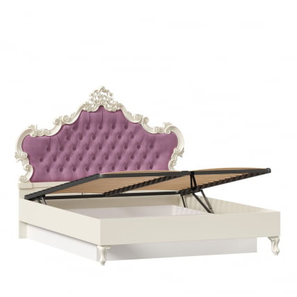 Кровать двуспальная 1600 с подъемным механизмом с мягким изголовьем Маркиза ЛД 517.340.000.001 Алебастр Шампань Сиреневый_3
