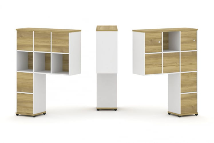 Надставка на стол высокая двухсторонняя + задняя стенка (8 шт.) + блок с 1-м ящиком (2 шт.) + распашной фасад (2 шт.) CONCEPT CN.DNV-007 Дуб Винченцо Белый бриллиант Черный металл_0