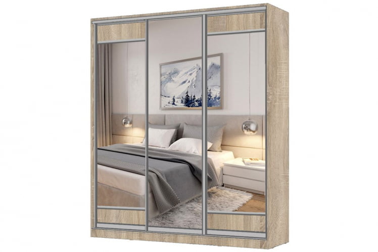 Шкаф-купе 3-х дверный Виктория 2000х584х2300, Дуб сонома светлый 20ДЛЗЛДЗДЛЗЛ-ЯШШШ-Дсс 310-2830_0