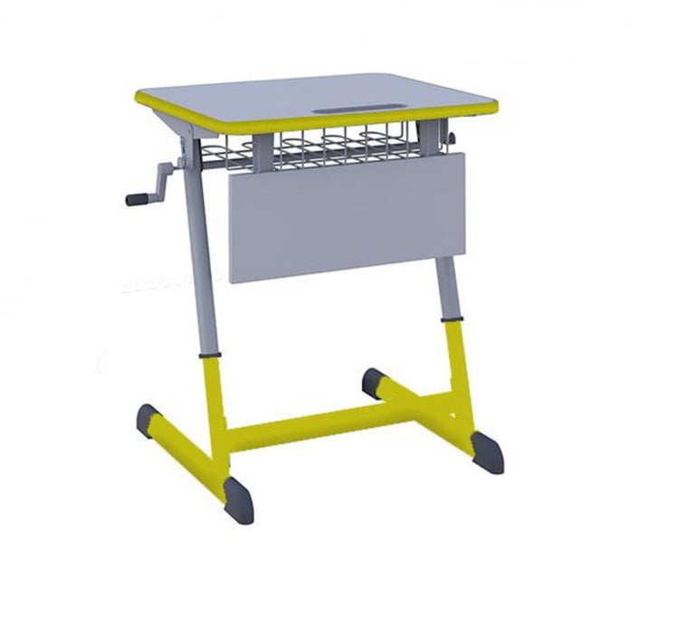 Парта одноместная НОМАД В 600х500 с ручной регулировкой высоты с антивандальной полиуретановой кромкой (рост 4-6) Желтый/Серый / NOMAD V_0