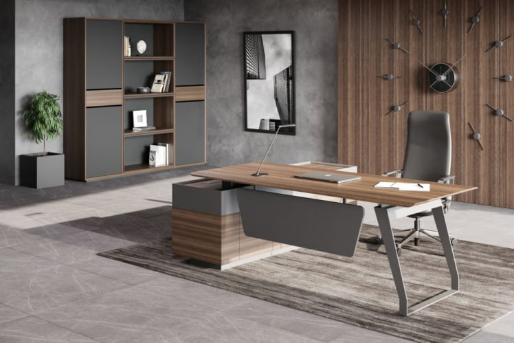 Стол руководителя на опорной тумбе QUARTZ QZ.0101.BW+QZ.0201.BW.GF.R правый_5