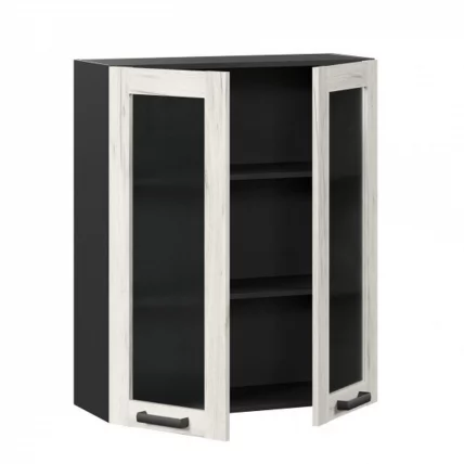 Шкаф кухонный 800 высокий со стеклом Винченца ЛД 234.460.000.087 Черный Дуб Крафт белый_1