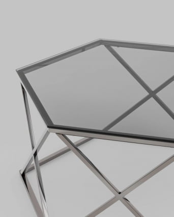 Журнальный столик Круз 93*80 стекло smoke сталь Темный хром_4