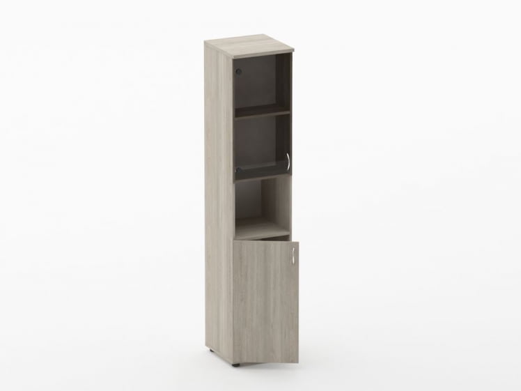 Шкаф высокий со стеклом и нишей Twin 16.16.16Л Дуб Сантана светлый_1