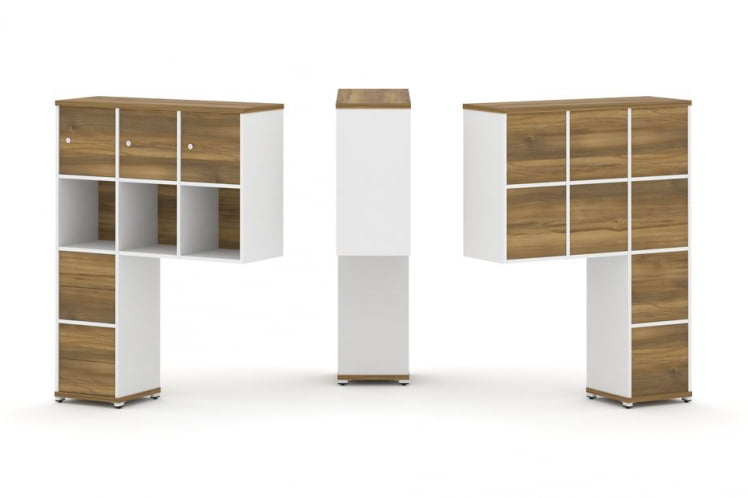 Надставка на стол высокая односторонняя + задняя стенка (8 шт.) + блок с 2-мя ящиками (2 шт.) + распашной фасад (3 шт.) CONCEPT CN.ONV-006 Сандал Янтарный Белый бриллиант Белый металл_0