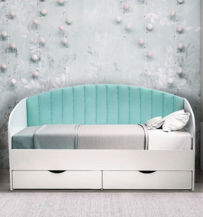 Кровать с продольной мягкой спинкой Софа №12 (800х1600) Дуб Крафт золотой Велюр 032_1