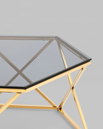 Журнальный столик Круз 93*80 стекло smoke сталь Золото_5
