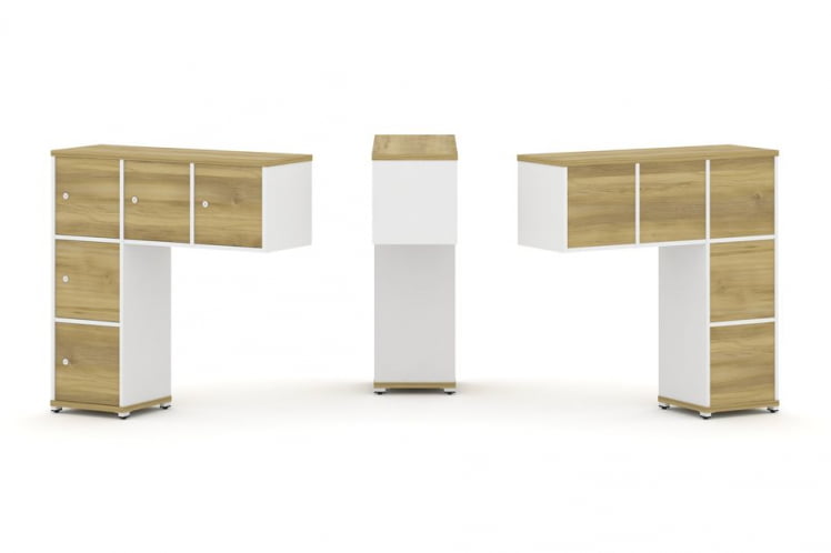 Надставка на стол низкая односторонняя + задняя стенка (5 шт.) + распашной фасад (5 шт.) CONCEPT CN.ONN-007 Дуб Винченцо Белый бриллиант Белый металл_0