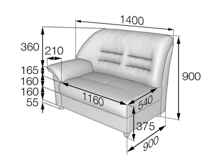 Диван двухместный подлокотник правый Премьер V-100/8_1