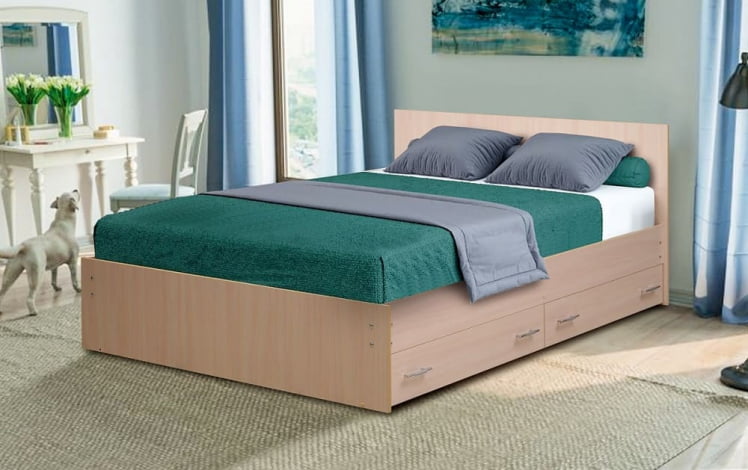 Кровать с ящиками на уголках №4 ЛДСП 1400*1900 Дуб млечный_0