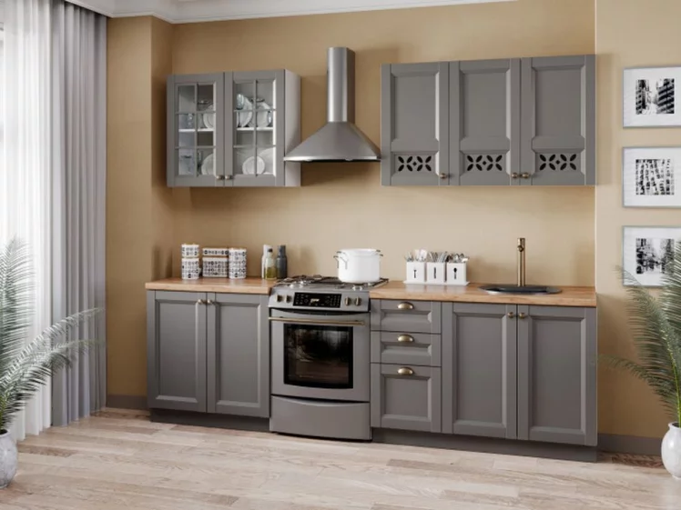 Шкаф кухонный 800 высокий со стеклом Амели-3 ЛД 299.460.000.050 Белый Оникс серый_2