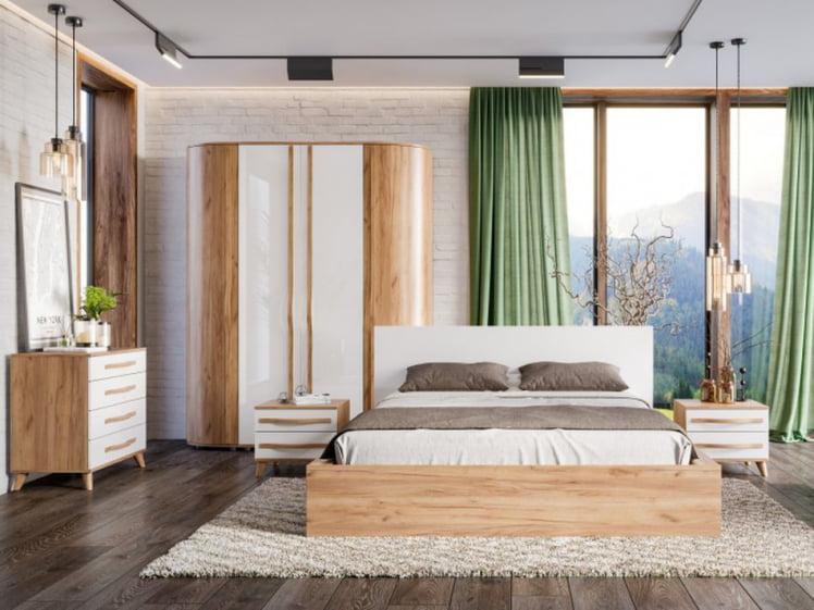 Кровать двуспальная 1600 с кроватным основанием Марта-2 ЛД 406.120.000 Дуб золотой Белый глянец_2